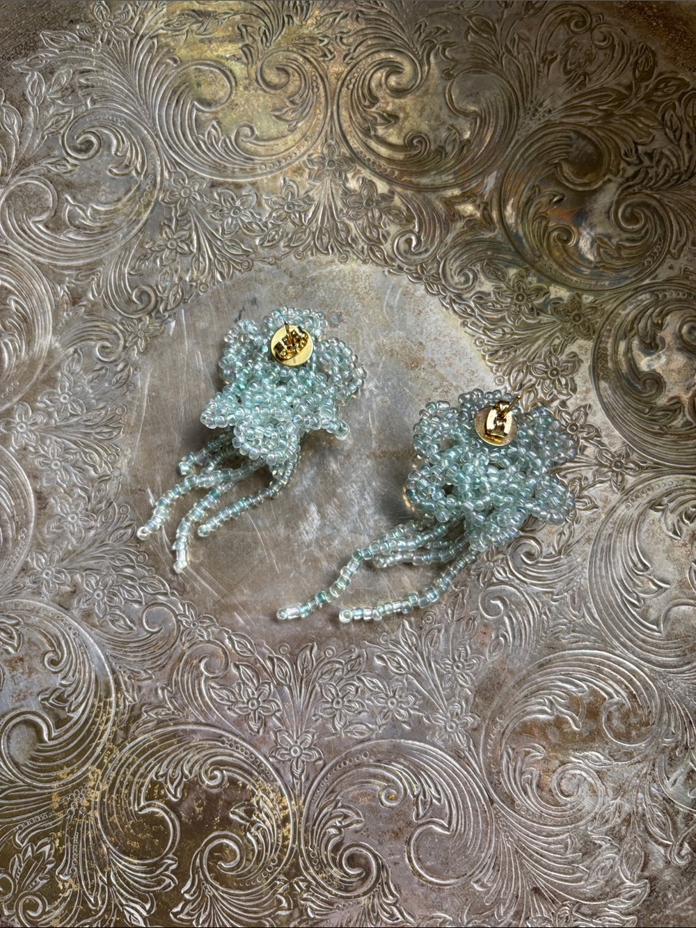 Elegant Beaded Floral Earrings - Picture 2 of 6